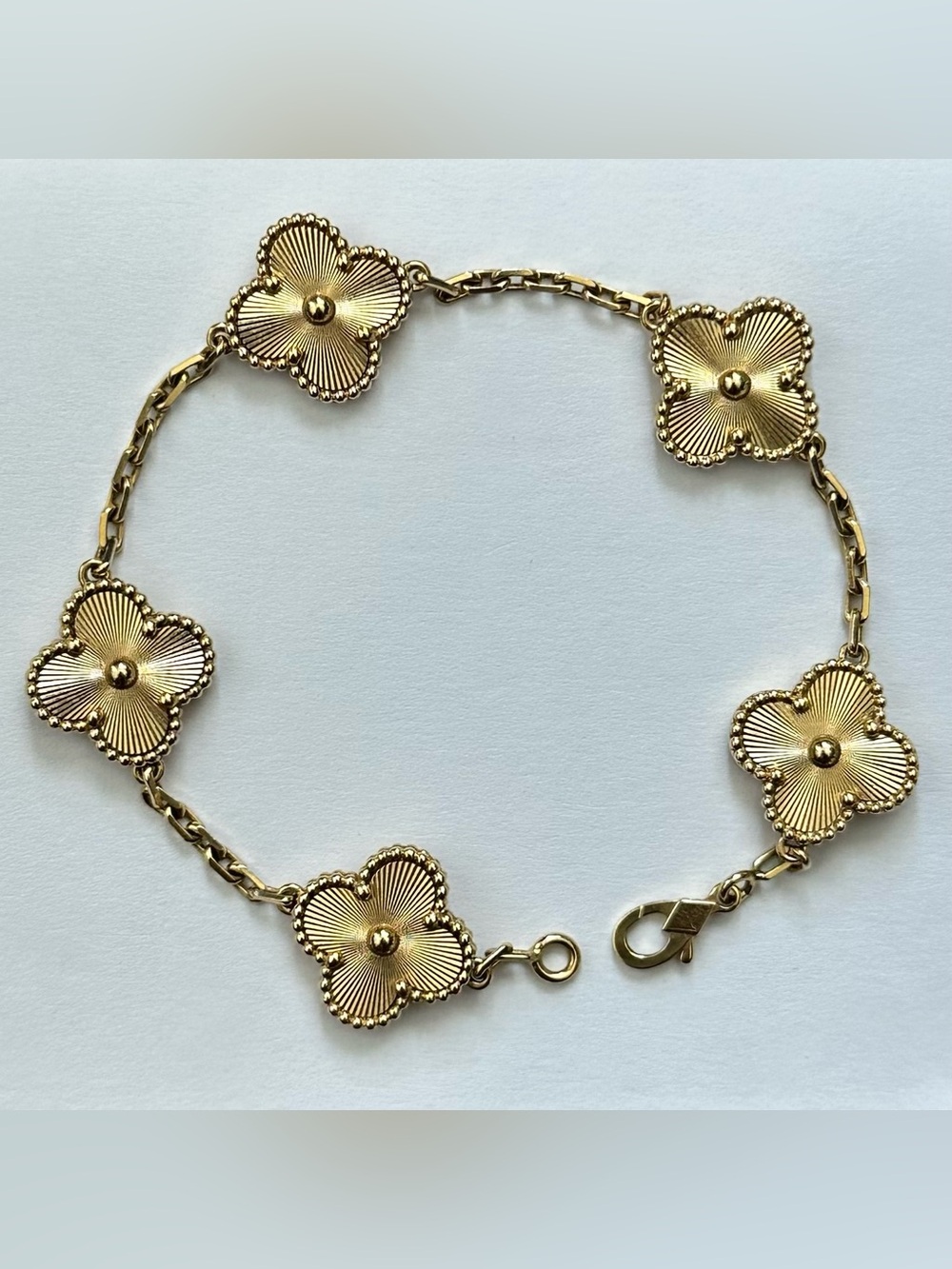 Van Cleef & Arpels Vintage Alhambra Bracelet Guilloche 18K Yellow Gold VCA